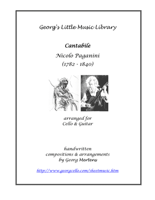 Book cover for Paganini Cantabile arr. for cello & guitar