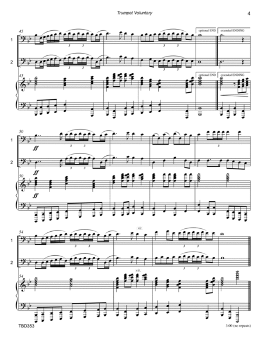 TRUMPET VOLUNTARY (Clarke - The Prince of Denmark's March) - TROMBONE DUET with Piano Accompaniment Brass Duet scores gallery preview page 4