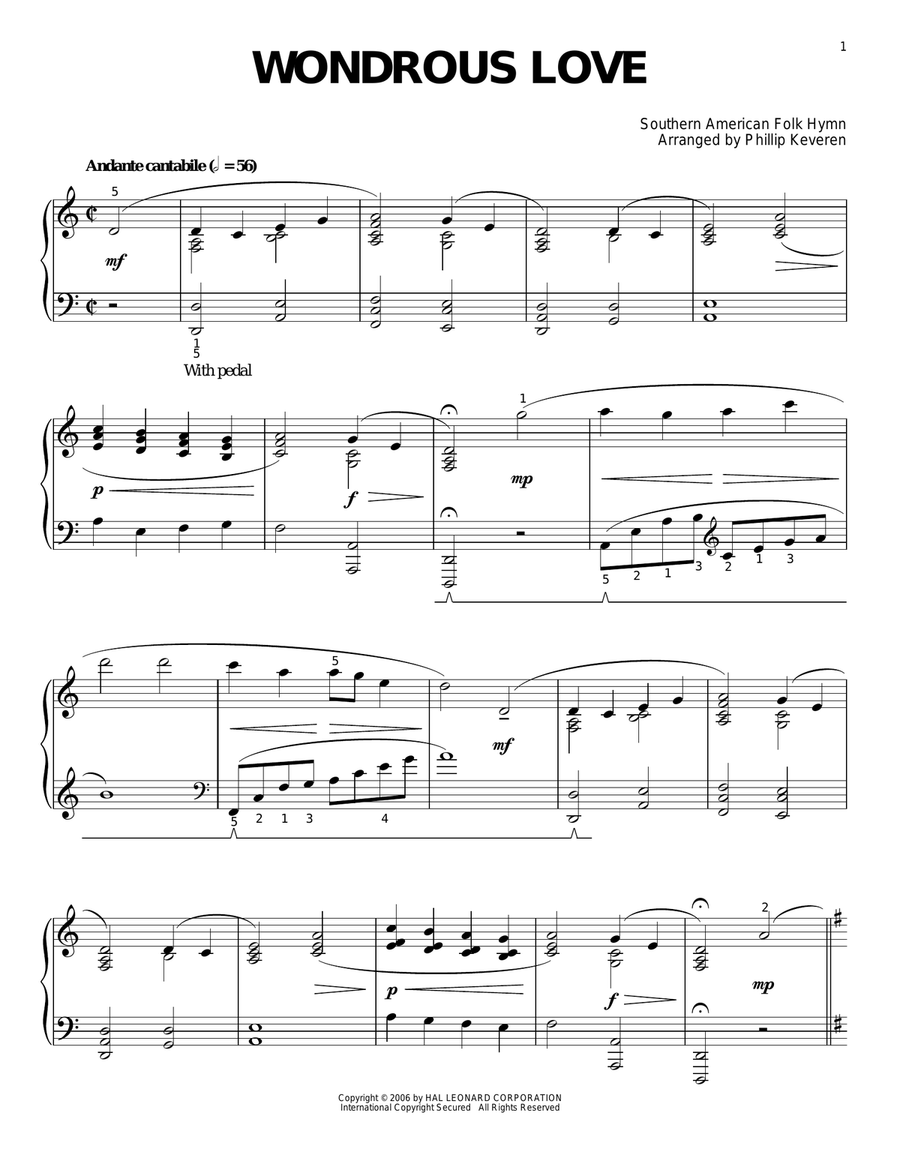 Wondrous Love (arr. Phillip Keveren) Piano Solo scores gallery preview page 1