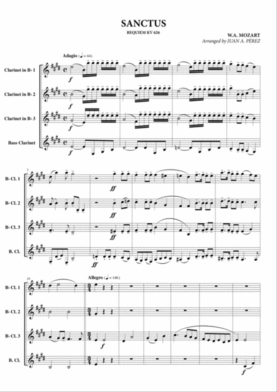 Sanctus (Requiem KV 626) Sanctus (Requiem KV 626) Clarinet Quartet scores gallery preview page 2