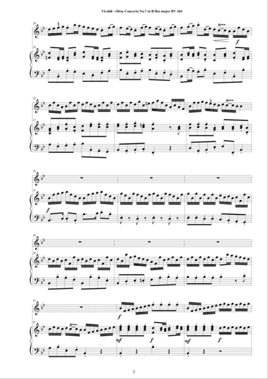 Vivaldi - Oboe Concerto No.7 in B flat RV 464 Op.7 for Oboe and Cembalo or Piano Harpsichord scores gallery preview page 3
