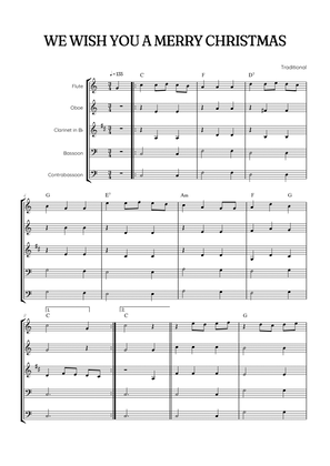 We Wish You a Merry Christmas for Woodwind Quintet • easy Christmas sheet music w/ chords
