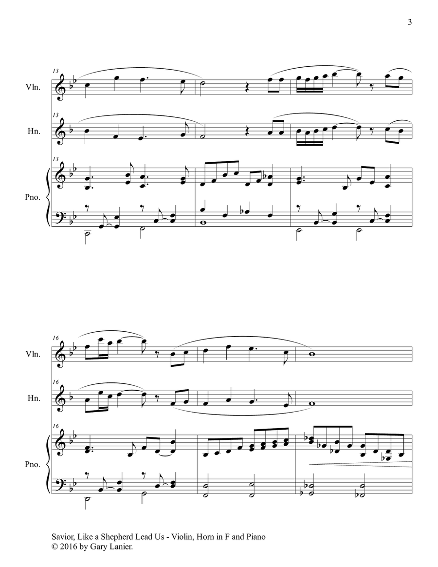 SAVIOR, LIKE A SHEPHERD LEAD US (Trio – Violin, Horn in F & Piano with Parts) Violin scores gallery preview page 4