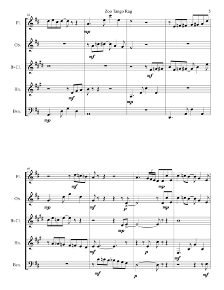 Zoo Tango Rag for Woodwind Quintet Woodwind Quintet scores gallery preview page 5
