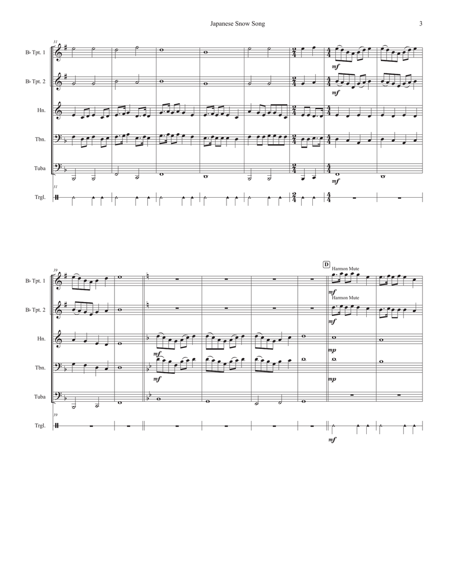 Japanese Snow Song Brass Quintet scores gallery preview page 3
