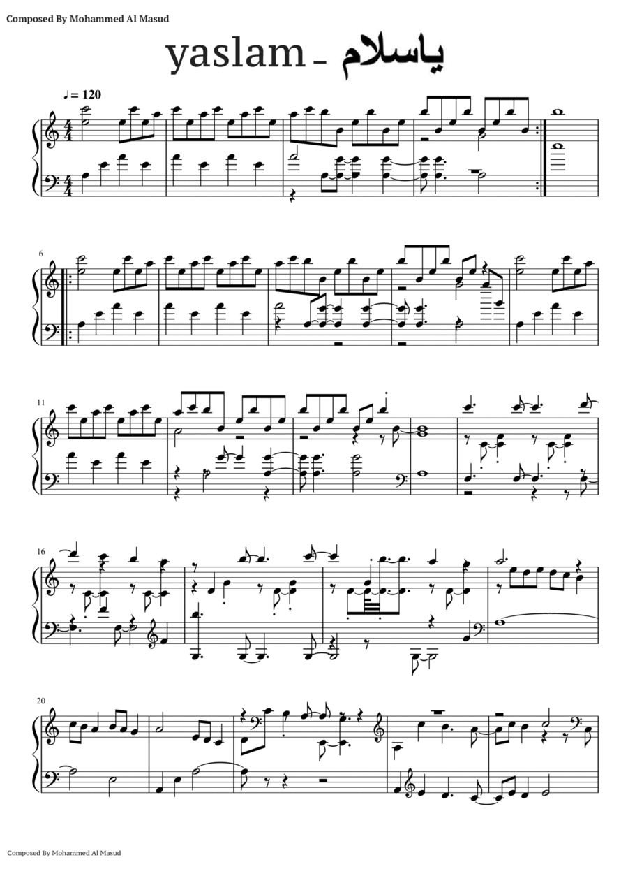 yaslam Piano Solo scores gallery preview page 1