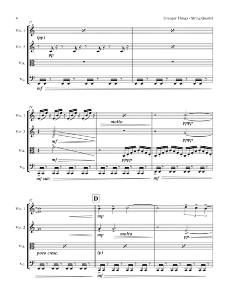 Stranger Things Main Title Theme String Quartet scores gallery preview page 6