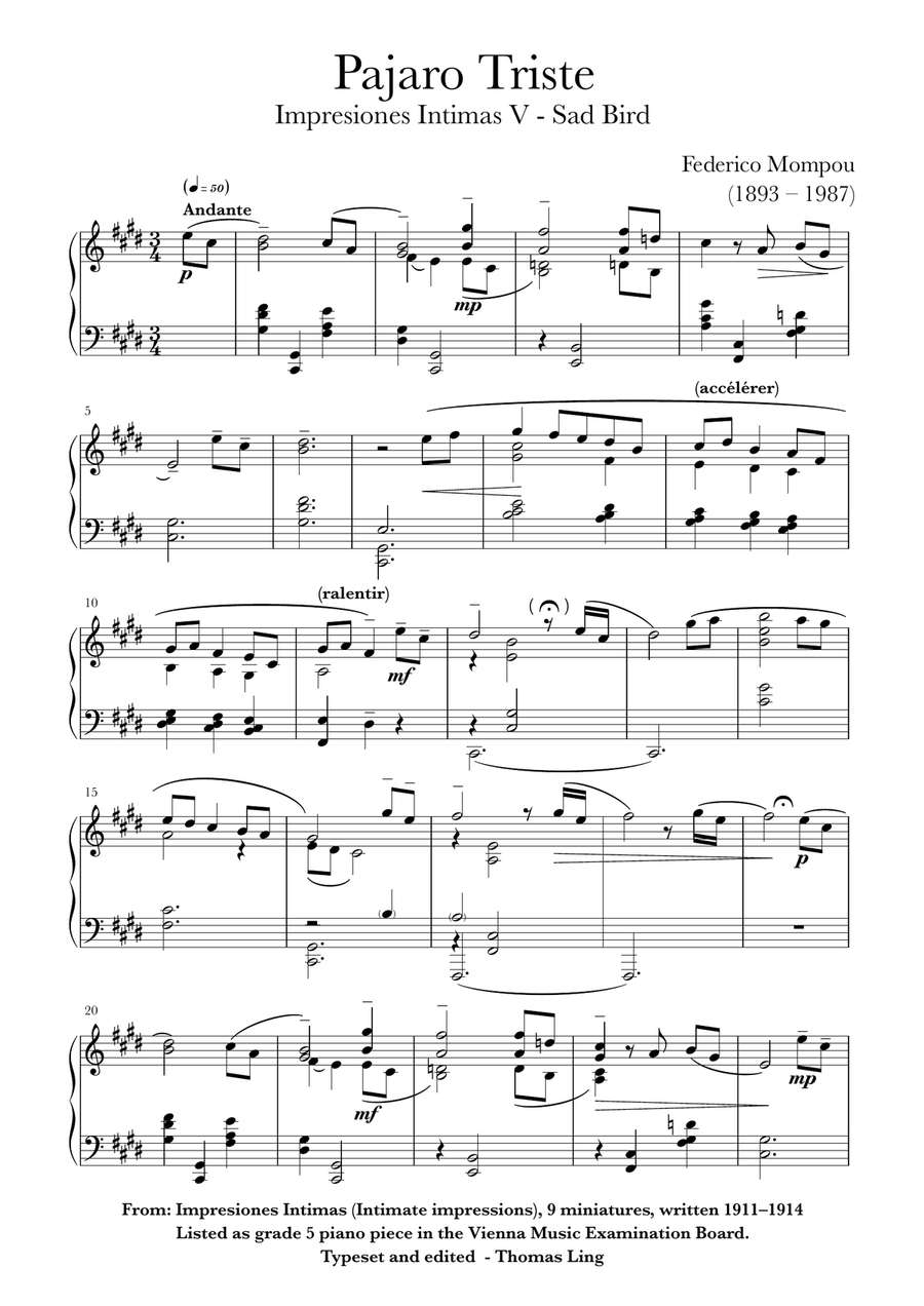 Pajaro Triste (Sad Bird) No. 5 from Impresione Intimas Piano Method scores gallery preview page 1