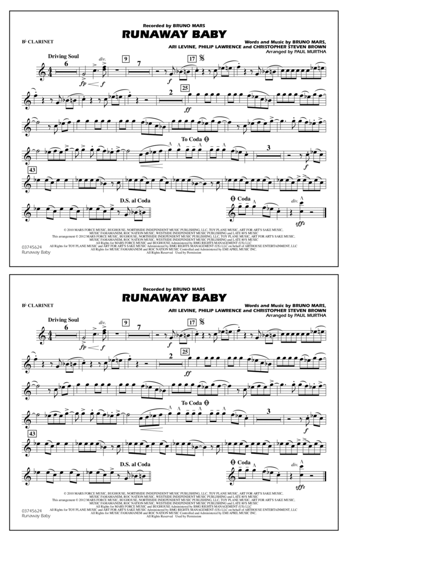 Runaway Baby - Bb Clarinet Marching Band scores gallery preview page 1