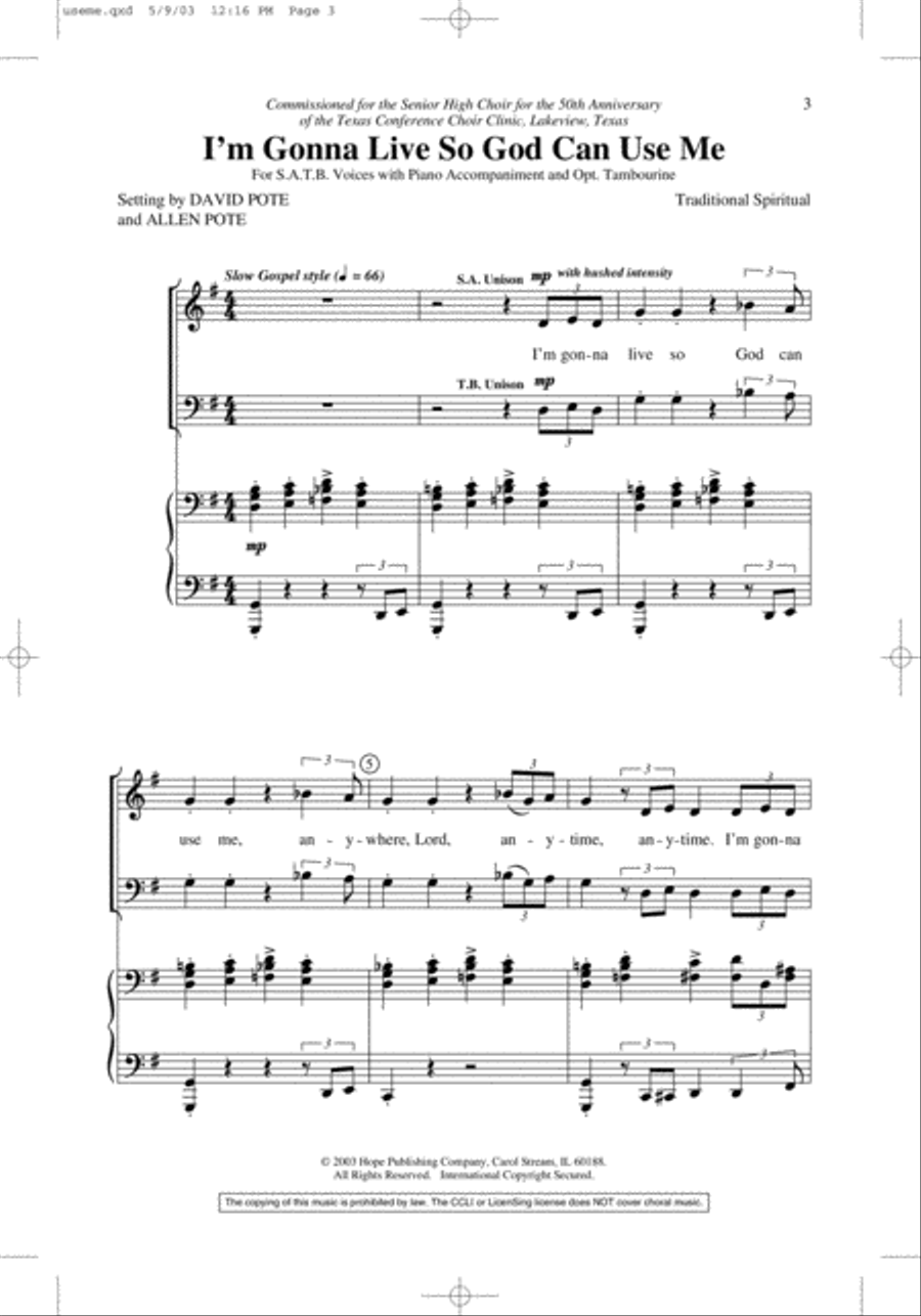 I'm Gonna Live So God Can Use Me 4-Part scores gallery preview page 2