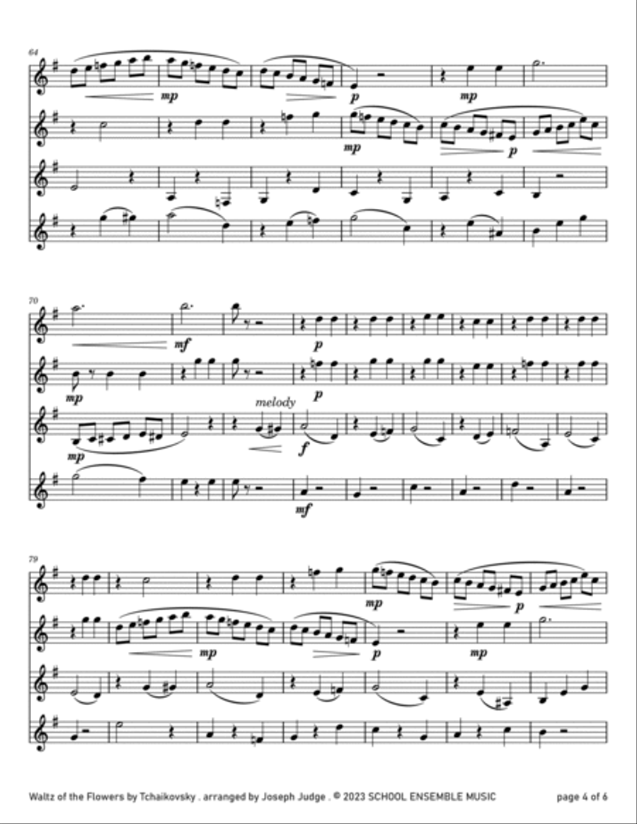Waltz Of The Flowers by Tchaikovsky for Clarinet Quartet in Schools Clarinet Quartet scores gallery preview page 4