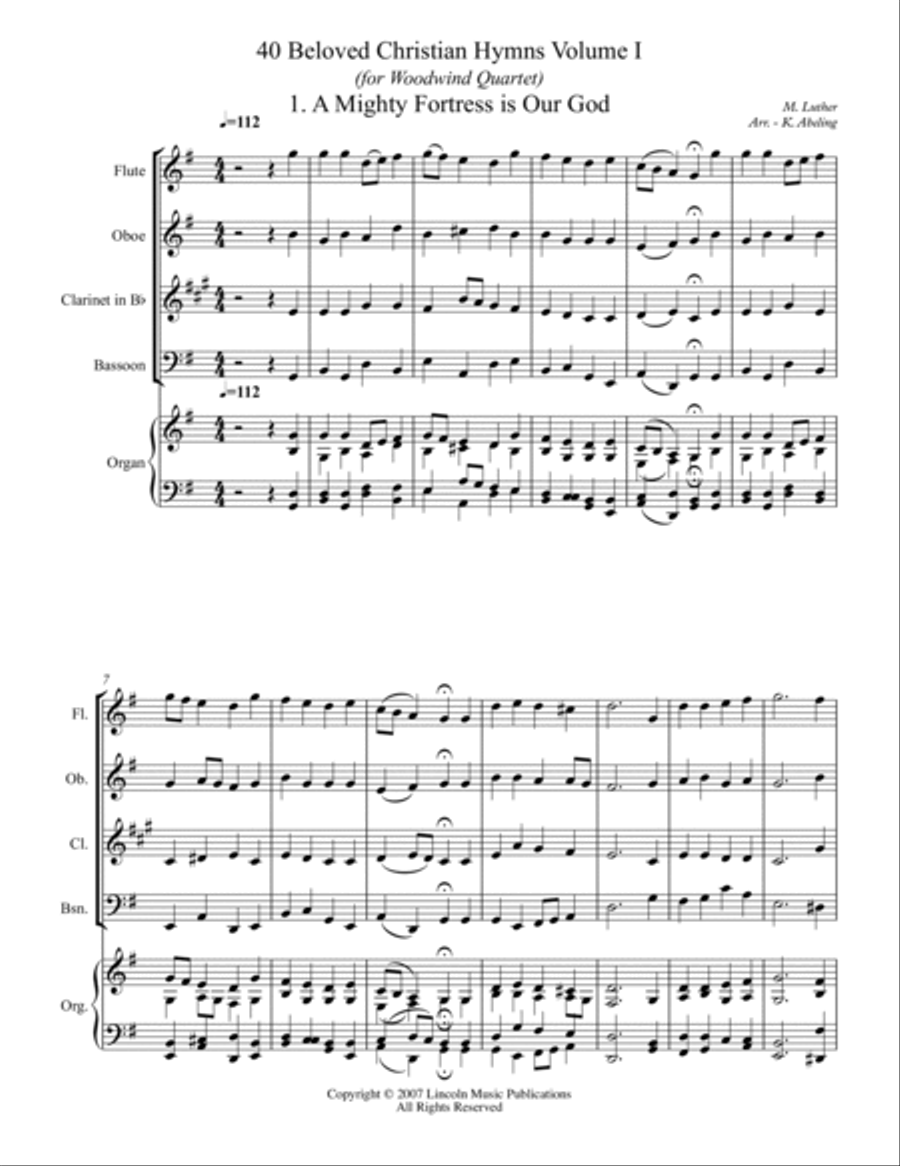 40 Beloved Christian Hymns Volume I (for Woodwind Quartet and optional Organ) Woodwind Quartet scores gallery preview page 2