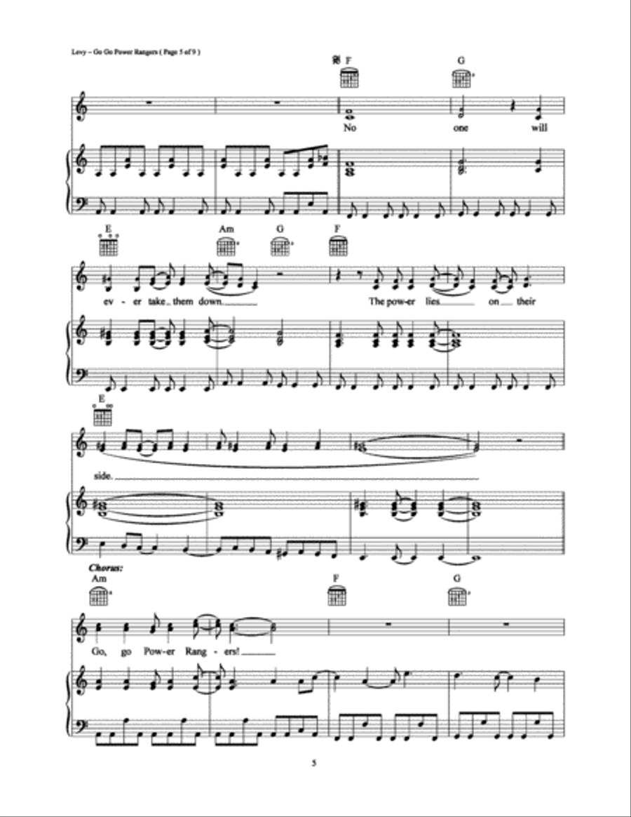 Go Go Power Rangers Piano, Vocal, Guitar scores gallery preview page 5