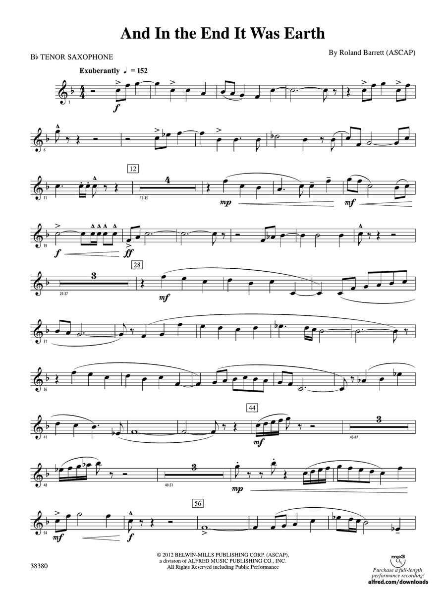 And in the End It Was Earth: B-flat Tenor Saxophone