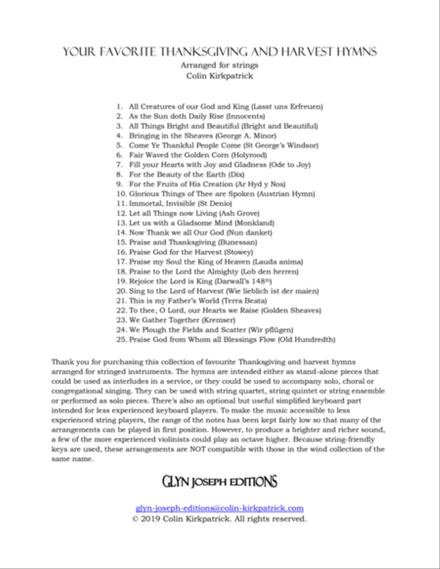 Your Favorite Thanksgiving and Harvest Hymns for Strings String Orchestra scores gallery preview page 2