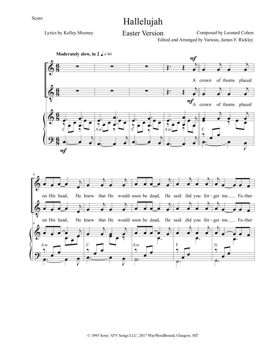 Hallelujah Easy Piano scores gallery preview page 1
