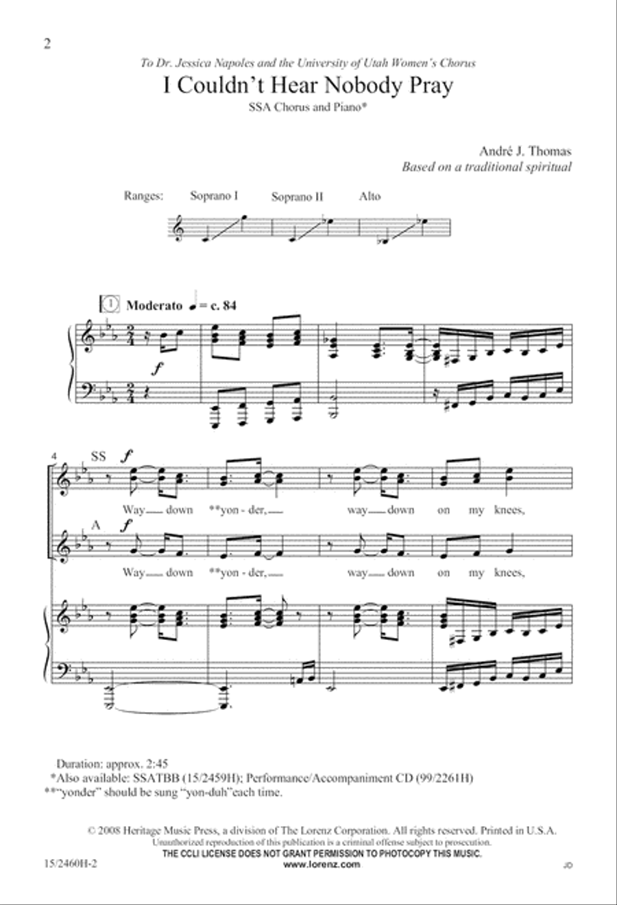 I Couldn't Hear Nobody Pray SSA scores gallery preview page 2
