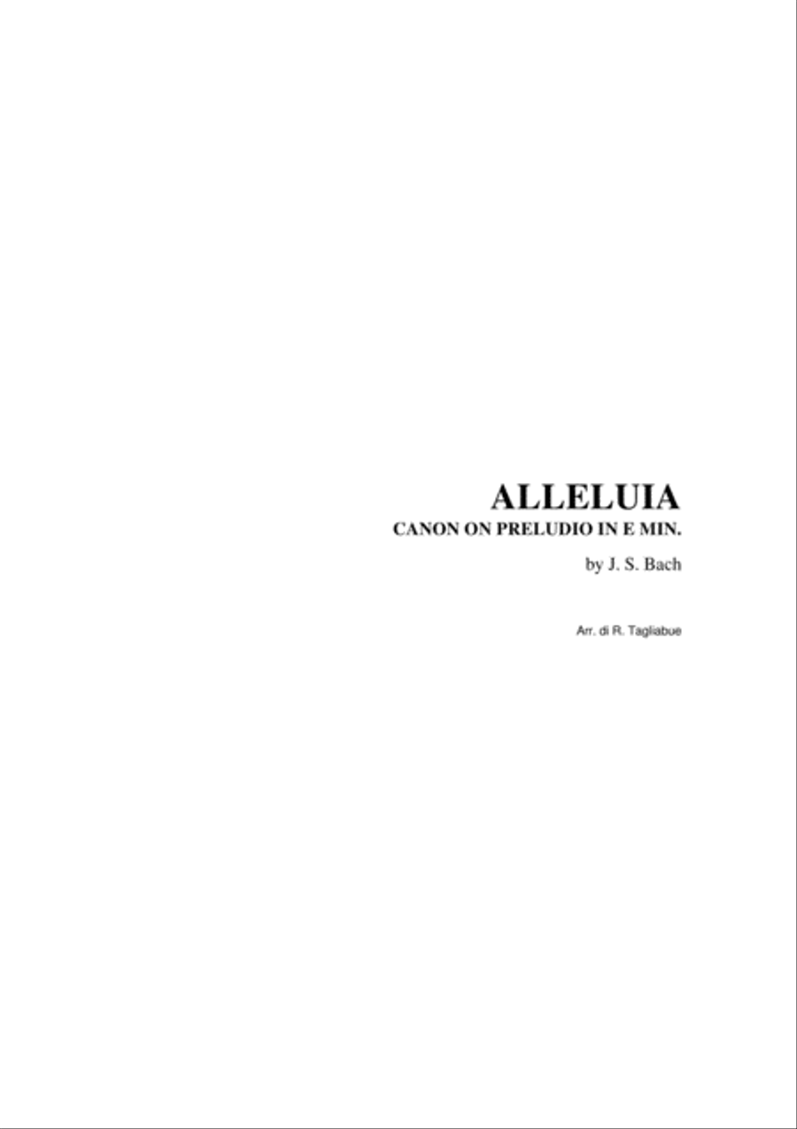 ALLELUIA - Tagliabue - Canon on Prelude in E min. of J.S.Bach - Arr. for 2 Violin, SAB Choir and Org 3-Part scores gallery preview page 1