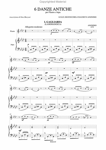 6 Early Dances. Transcription by Nino Mazzoni for Flute and Harp (1953)