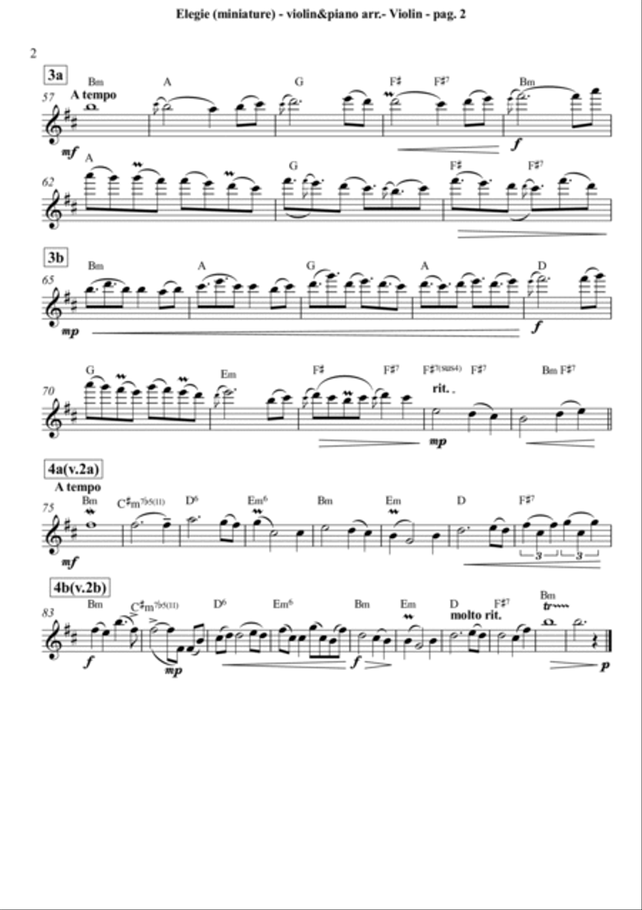 ELEGIE (ELEGY) (miniatura) (miniature) - aranjament pentru duet vioara-pian in Si minor (arrangement String Duet scores gallery preview page 5