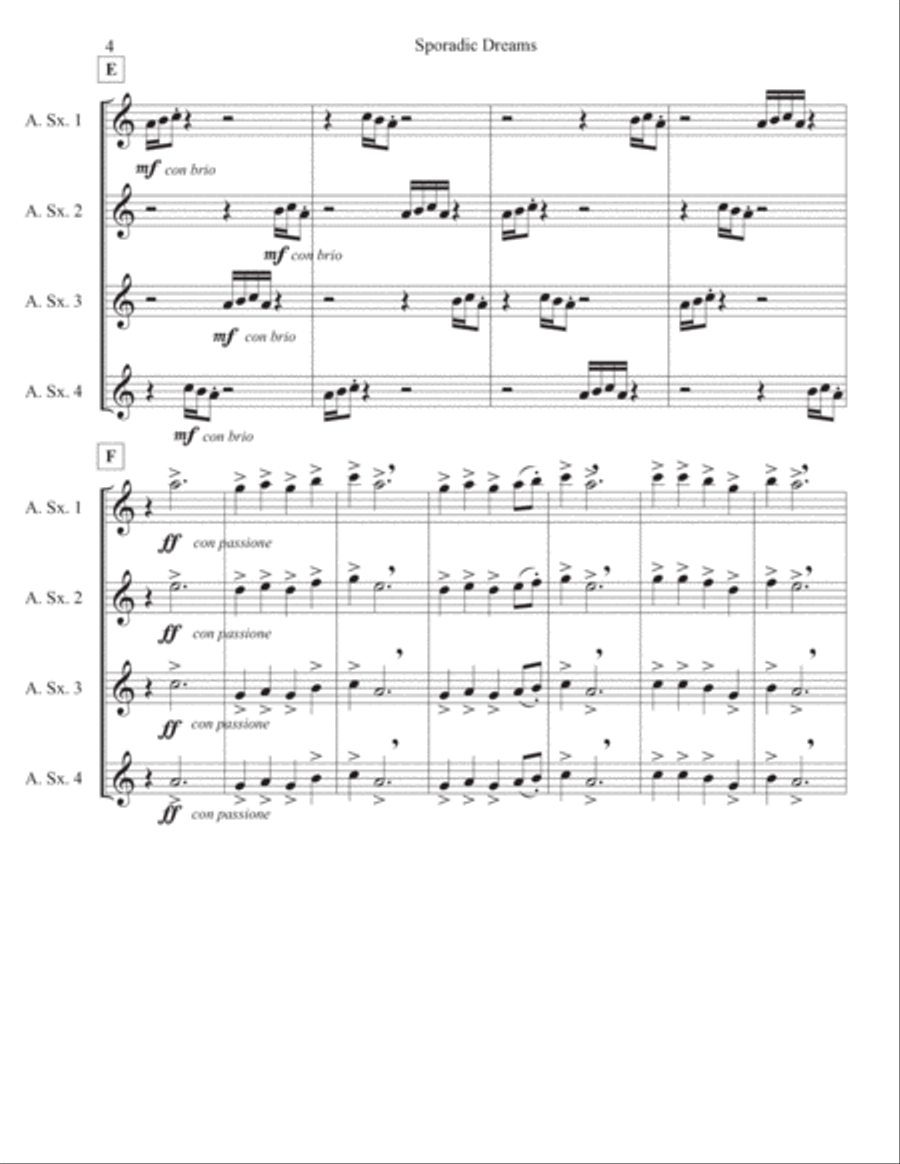 Sporadic Dreams Saxophone Quartet scores gallery preview page 4