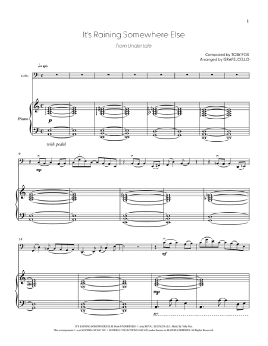It's Raining Somewhere Else (from UNDERTALE) (for Solo Cello with Piano Accompaniment) Piano Accompaniment scores gallery preview page 2