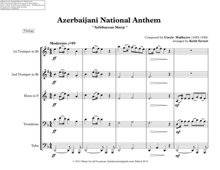 Azerbaijani National Anthem for Brass Quintet (MFAO World National Anthem Series) image number null