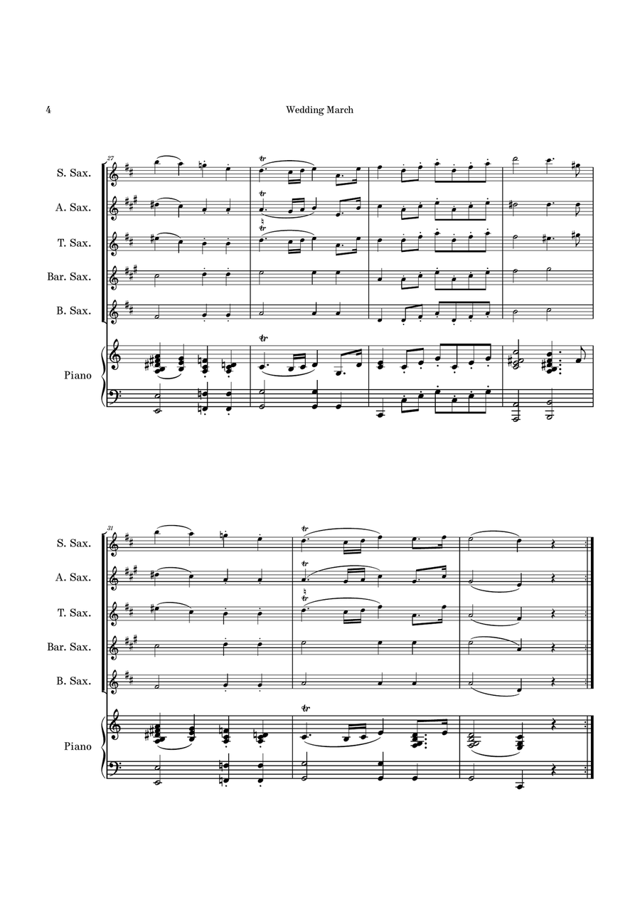 Wedding March Saxophone Quintet scores gallery preview page 4