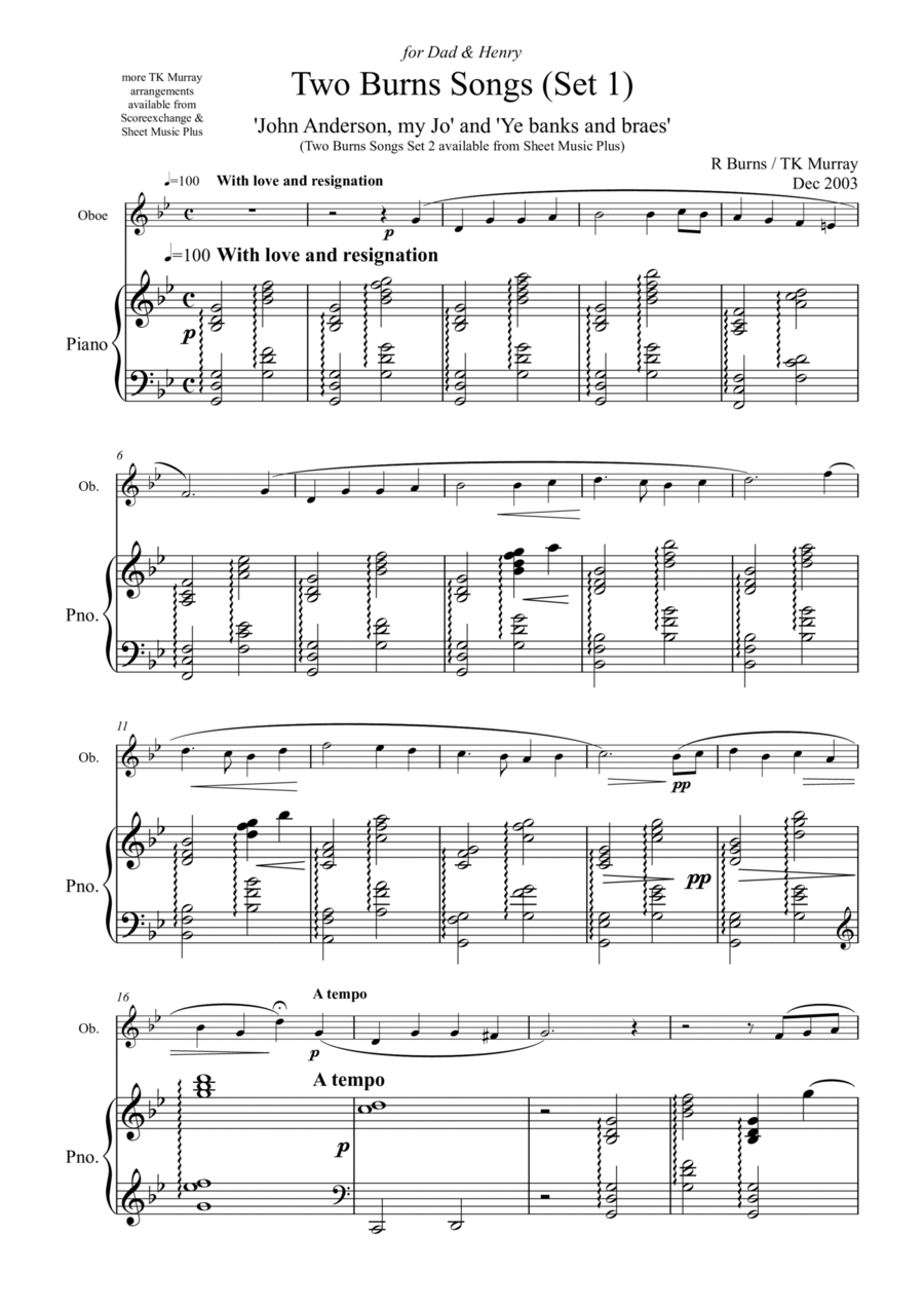Burns Songs - Set 1 - Oboe & Piano - TK Murray Piano scores gallery preview page 1