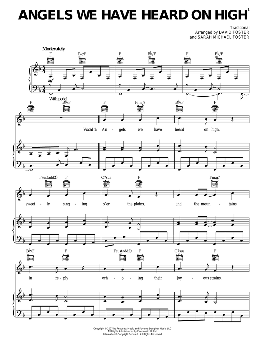 Angels We Have Heard On High Piano, Vocal, Guitar scores gallery preview page 1