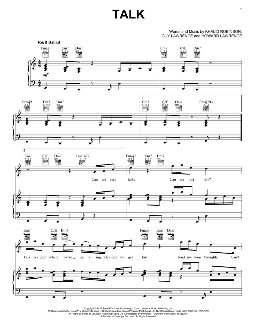 Talk Piano, Vocal, Guitar scores gallery preview page 1