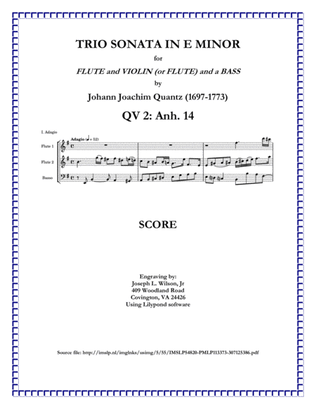 Book cover for Quantz Trio Sonata in E Minor, QV 2: Anh. 14