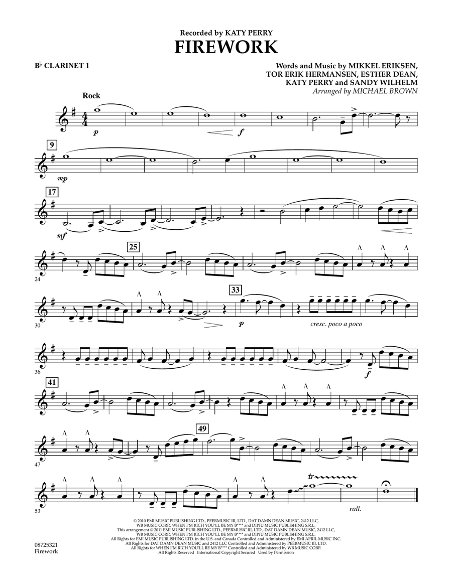 Firework - Bb Clarinet 1 Concert Band scores gallery preview page 1