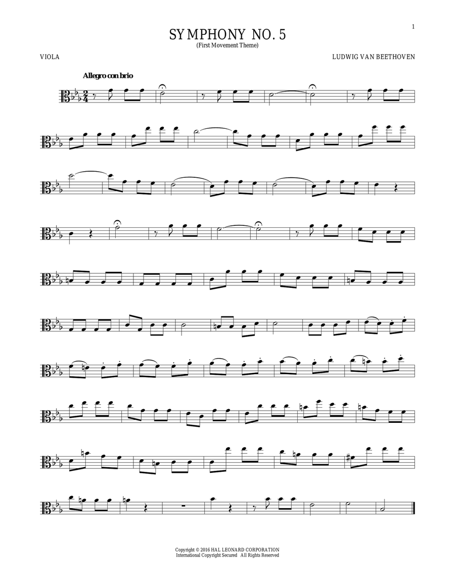 Symphony No. 5 In C Minor, First Movement Excerpt Viola Solo scores gallery preview page 1