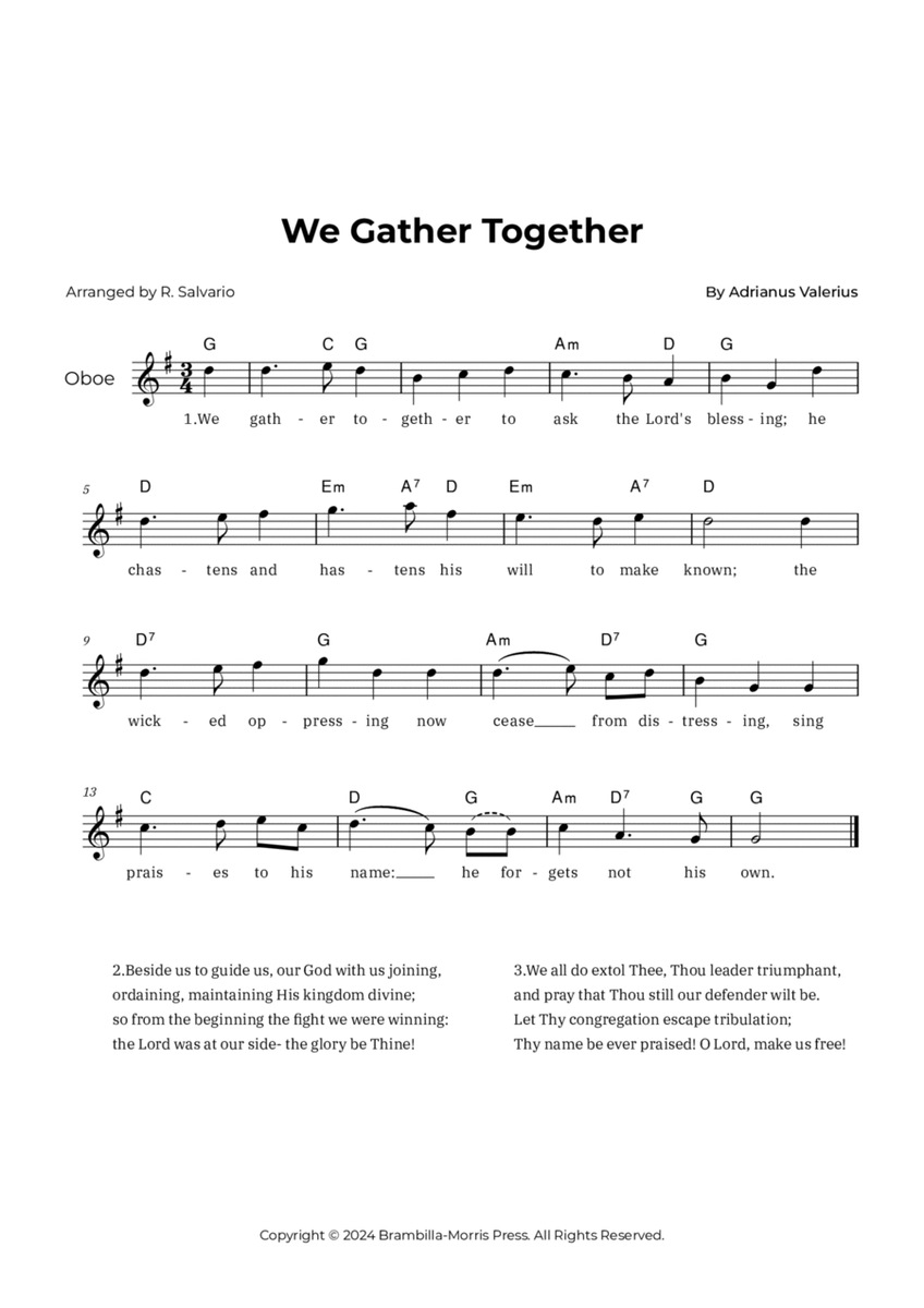 We Gather Together - Oboe image number null