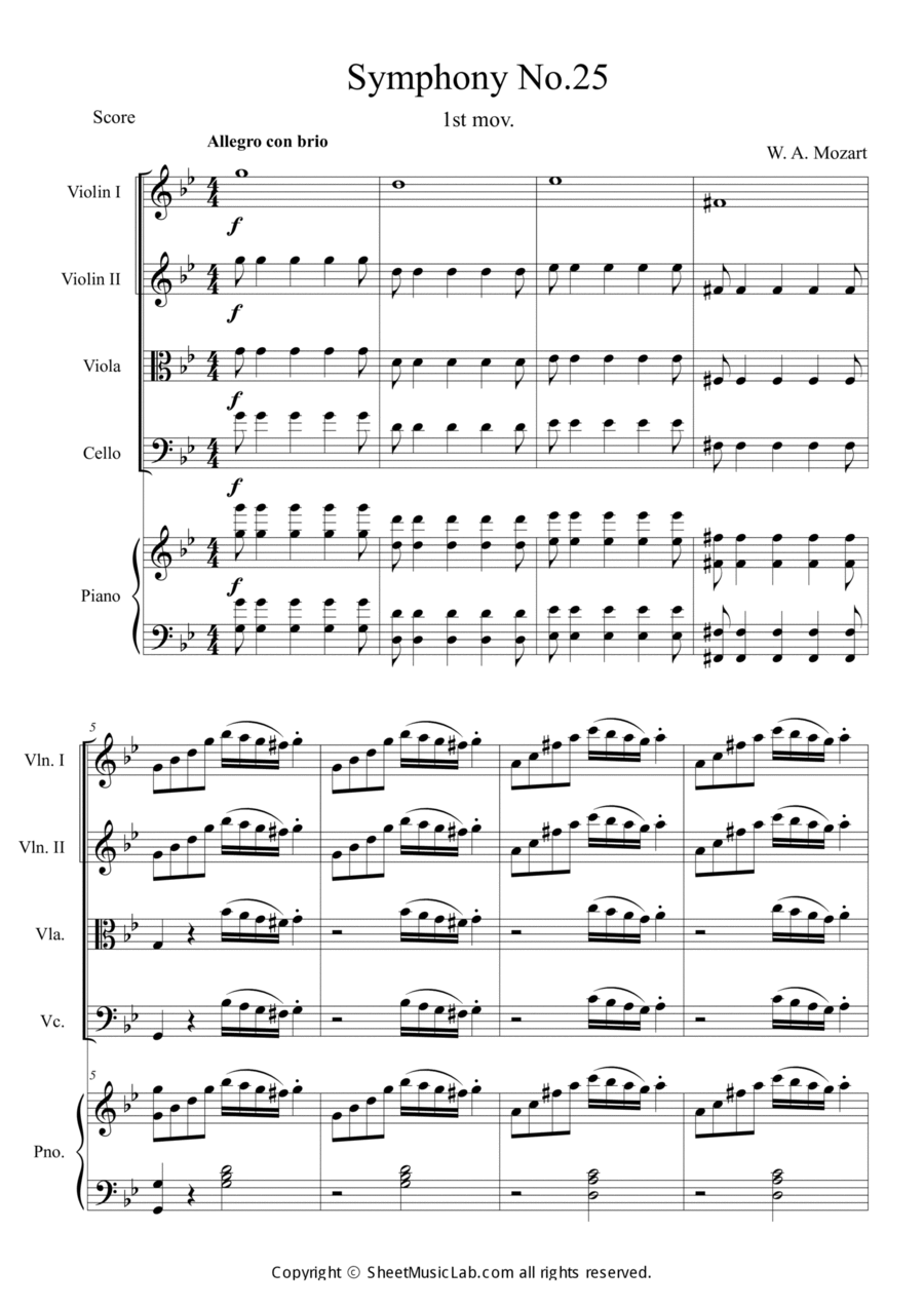 Symphony No. 25 1st Movement Orchestra scores gallery preview page 1