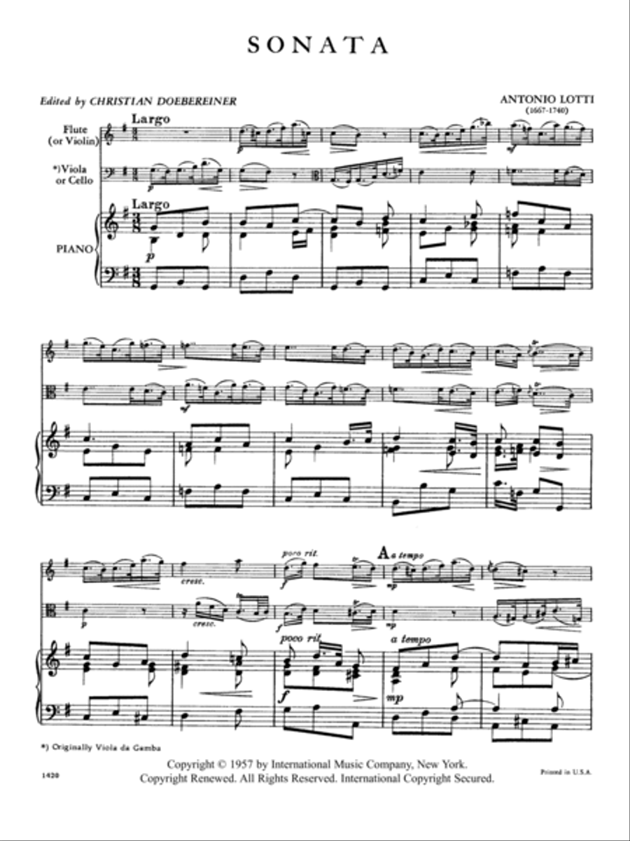 Sonata In G Major For Flute (Or Violin), Viola (Or Cello) & Piano (With 2Nd Cello Ad Lib.) Flute scores gallery preview page 2