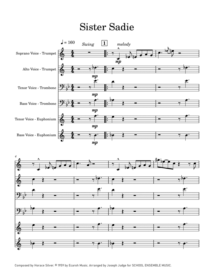 Sister Sadie Sister Sadie Brass Quartet scores gallery preview page 1