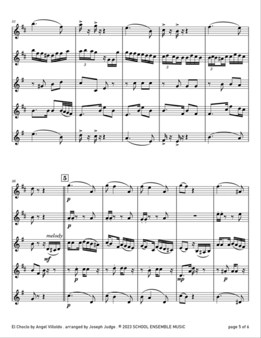 El Choclo by Villoldo for Saxophone Quartet in Schools Saxophone Quartet scores gallery preview page 5