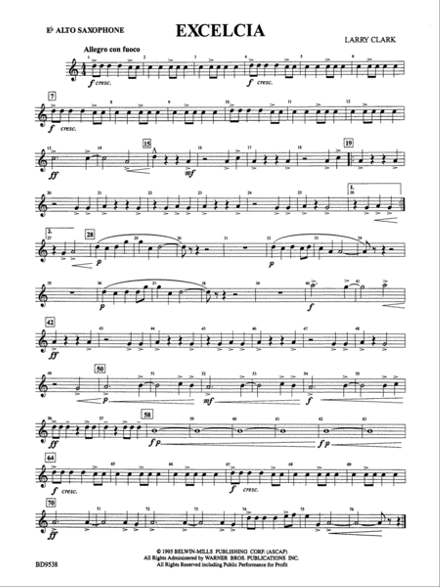 Excelcia: E-flat Alto Saxophone Concert Band scores gallery preview page 1