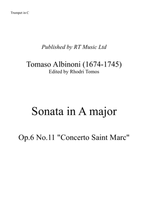 Book cover for Albinoni - Op.6 No.11 Concerto "San Marco" Sonata in A major. Solo trumpet parts.