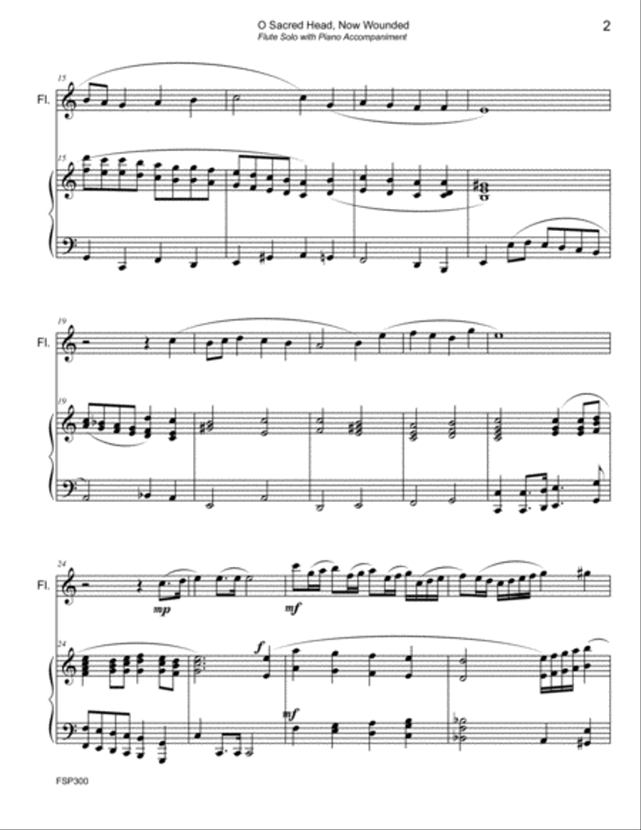 O SACRED HEAD NOW WOUNDED - FLUTE or ALTO FLUTE SOLO with Piano Accompaniment Flute Solo scores gallery preview page 2