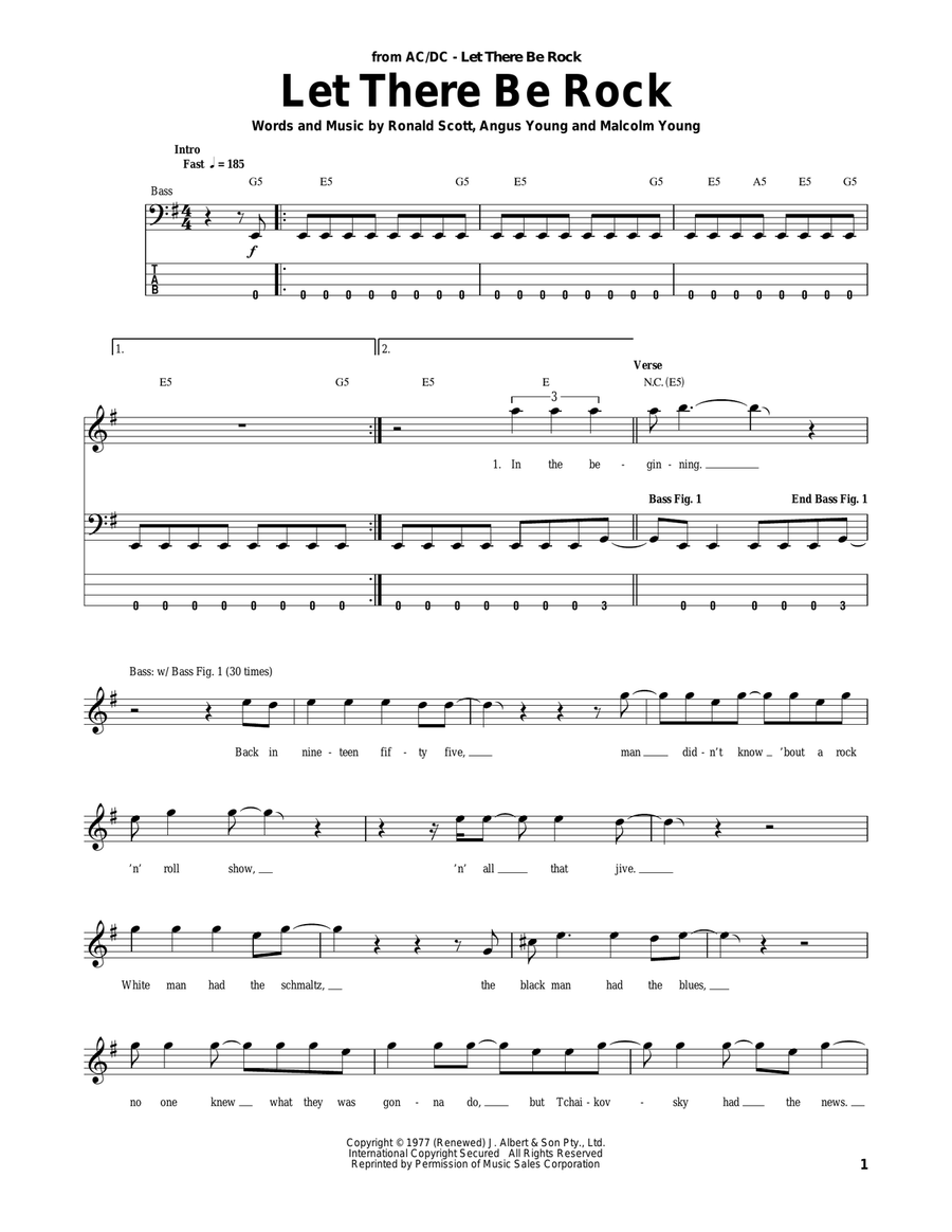 Let There Be Rock Let There Be Rock Bass Guitar Tablature scores gallery preview page 1