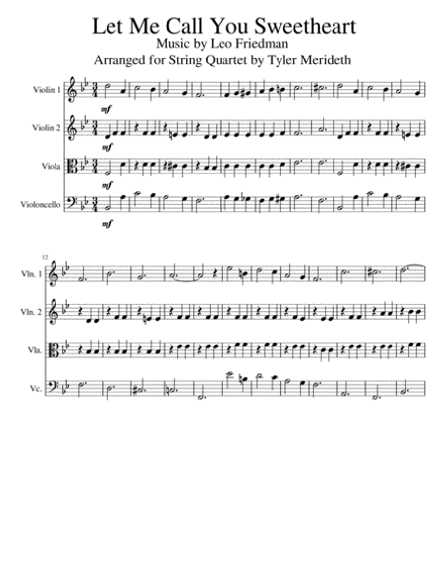 Let Me Call You Sweetheart for String Quartet String Quartet scores gallery preview page 1