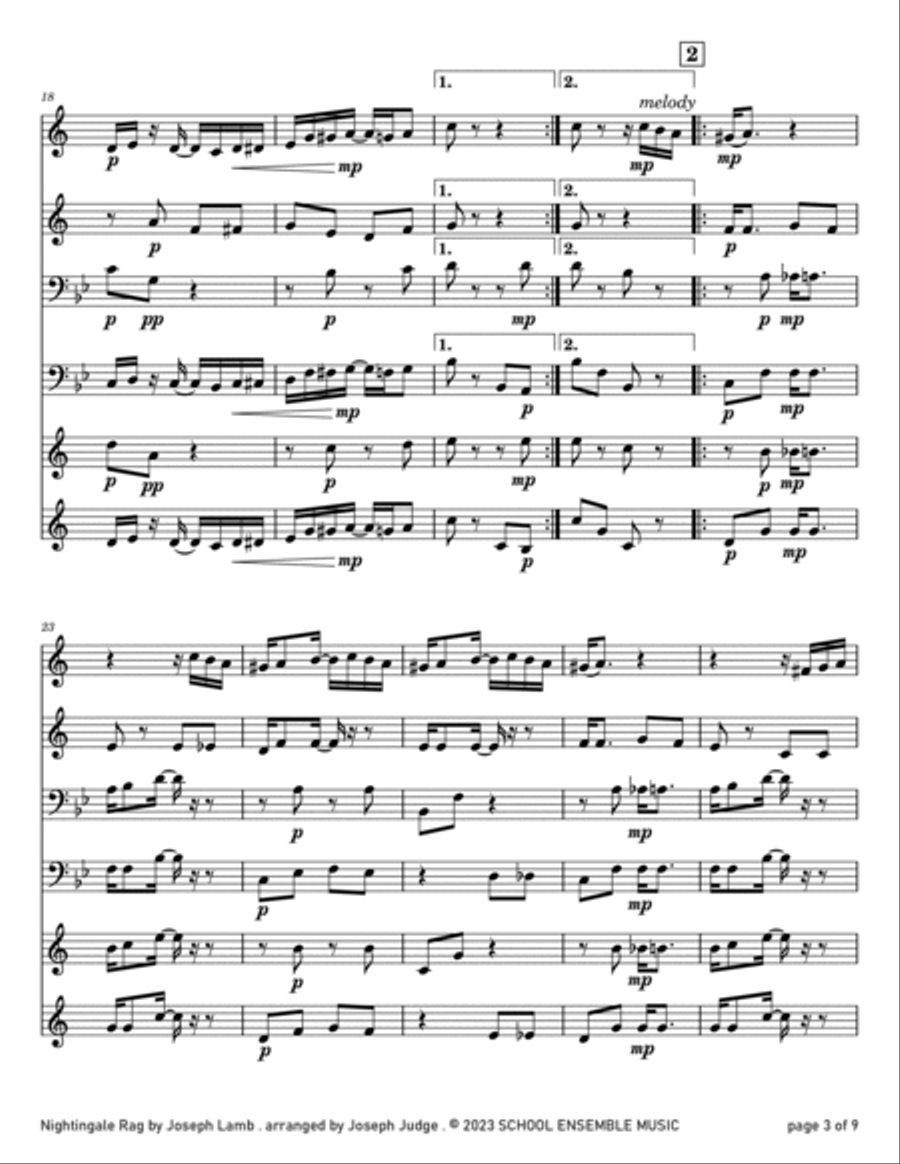 Nightingale Rag by Joseph Lamb for Brass Quartet in Schools Brass Quartet scores gallery preview page 3