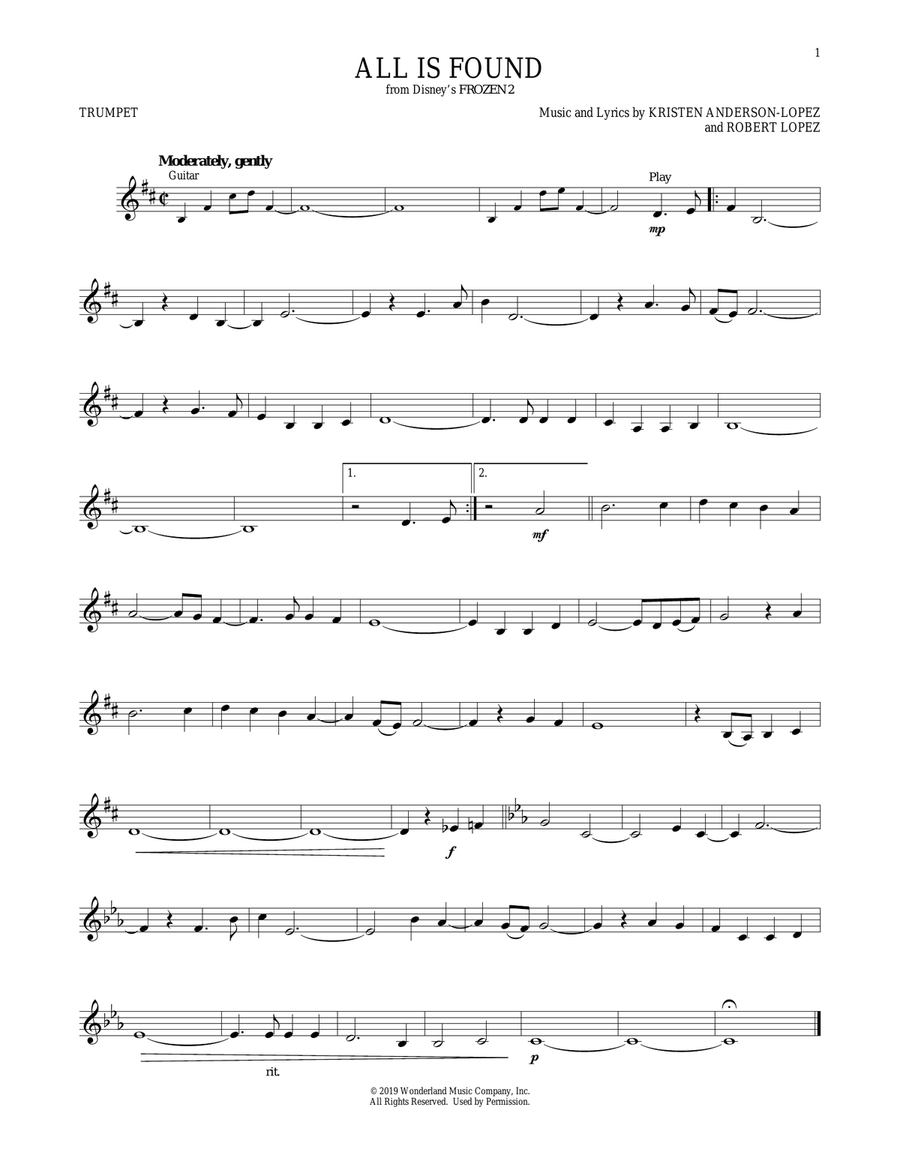 All Is Found (from Disney's Frozen 2) Trumpet Solo scores gallery preview page 1