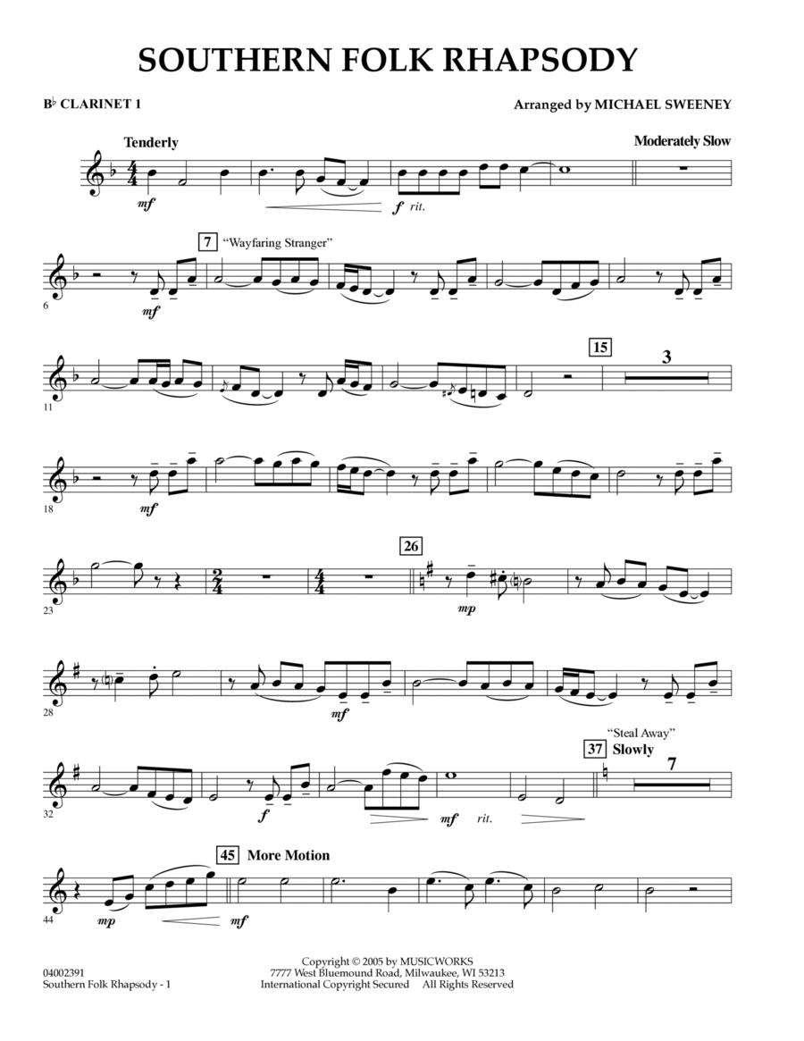 Southern Folk Rhapsody - Bb Clarinet 1 B-Flat Clarinet scores gallery preview page 1