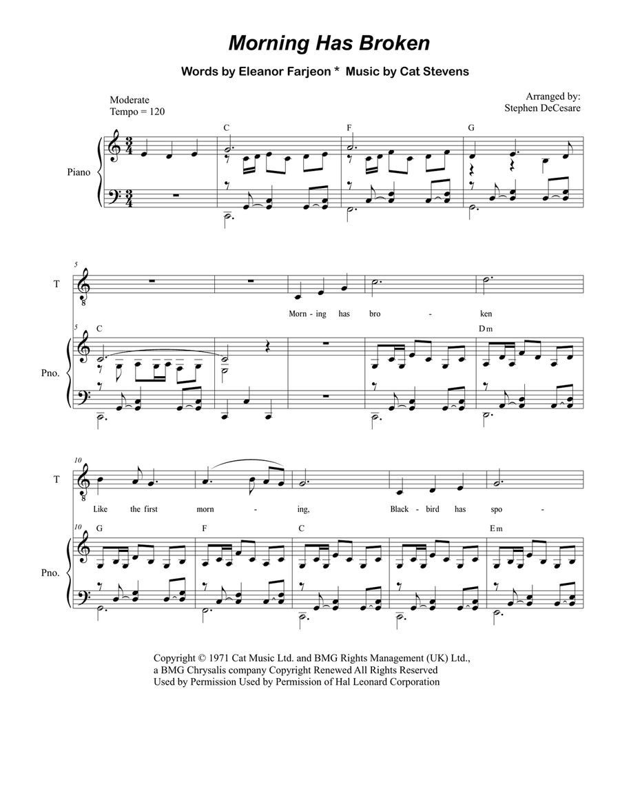 Morning Has Broken Tenor Voice scores gallery preview page 1