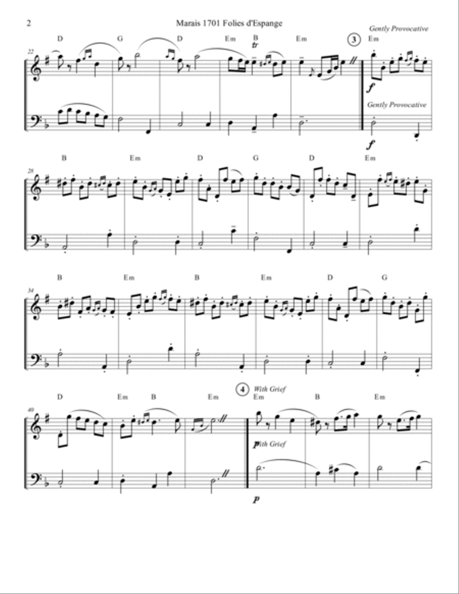 Marais 1701 Folies d'Espagne Flute and Bassoon Duet Score and Parts Flute Duet scores gallery preview page 2