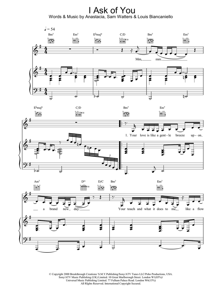 I Ask Of You Piano, Vocal, Guitar scores gallery preview page 1